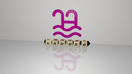 3D graphical image of LADDER vertically along with text built by metallic cubic letters from the top perspective, excellent for the concept presentation and slideshows. illustration and background