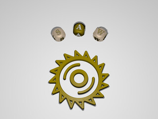 3D illustration of saw graphics and text around the icon made by metallic dice letters for the related meanings of the concept and presentations. construction and background