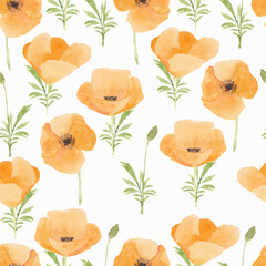 Watercolor poppy flower seamless pattern