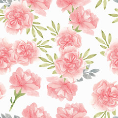 Watercolor pink carnation flower seamless pattern