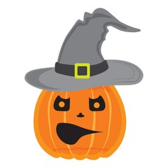 halloween pumpkin wearing witch hat