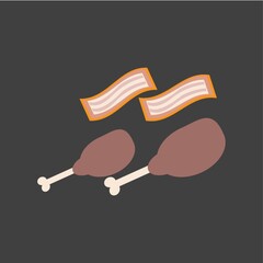 chicken drumstick and meat steak