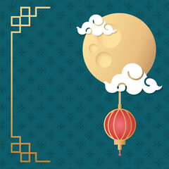 mid autumn festival poster with moon and clouds