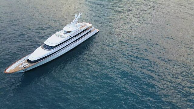 Aerial 4K footage of Yacht in the Mediterranean sea, off the coast of Italy.