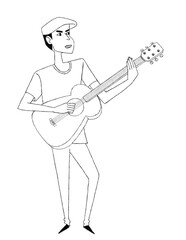 guitar player line drawing black and wight