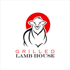 lamb logo simple ribs bbq vector food and drink label design template idea