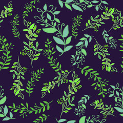Fototapeta premium Vector Floral Leaves with purple background design seamless Pattern. Great for Fabrics, Textiles