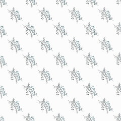 Naklejka premium Isolated floral seamless pattern with blue branches bouquet. White background. Simple backdrop.