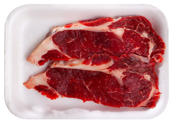 Pieces of raw boneless beef prepared for roasting. Isolated over white background