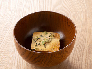 Freeze dried miso soup in a bowl
