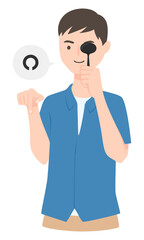 視力検査をしてる若い男性のイラスト。