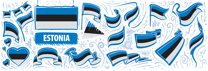 Vector set of the national flag of Estonia in various creative designs