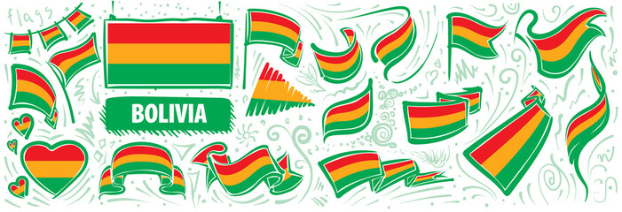 Vector set of the national flag of Bolivia in various creative designs