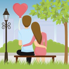 couple sitting on bench and hug each other