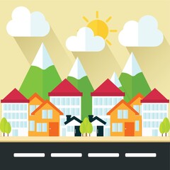 Obraz premium houses along a road