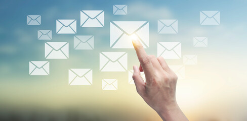 Hands touching button screen interface global connection customer networking