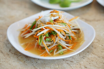 Spicy papaya salad with blue crab (Som Tum), Northeast food, One of the most popular dish in Thailand.