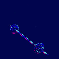 Barbells line pop art potrait logo colorful design with dark background. Abstract vector illustration. Isolated black background for t-shirt, poster, clothing, merch, apparel, badge design
