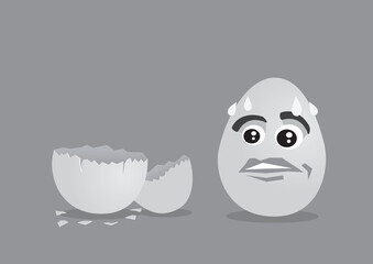 Fear Eggs Faces staring with dramatic face expression at an empty eggsshell.