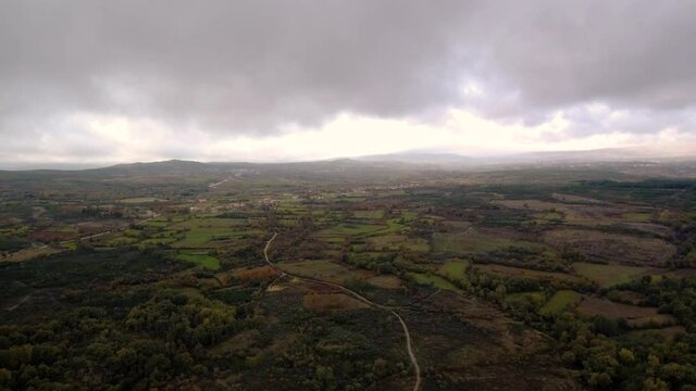 Panoramic view  of fields in a cloudy day. Soutelhino da Raia. Portugal. Aerial