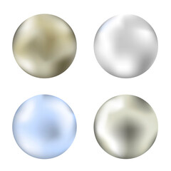 Vector metal spheres. Pearl balls. Oil bubbles. Illustrations of glass capsules. Round vitamins. Stock photo.