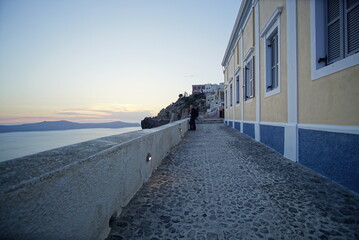 beautiful sunset landscape in santorini island, Greece, Europe