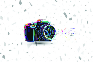 t-shirt design with a logo of a camera. 3d printed design DSLR camera logo. vector illustration