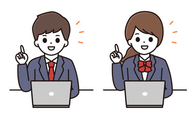 男子学生 女子学生 パソコン ポイント イラスト