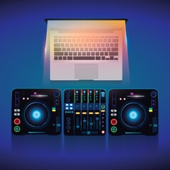 laptop and dj mixer