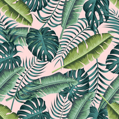 Tropical leaves, jungle leaves seamless floral pattern background © Fauzan