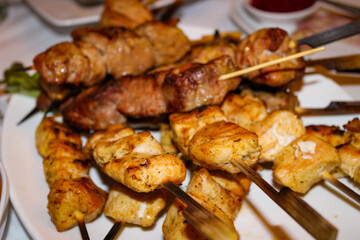 Drinks And Meals On The Buffet Table