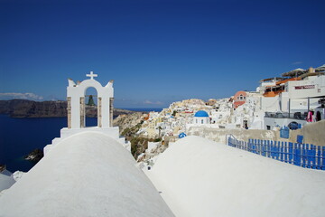 The landscape with beautiful buildings houses in santorini island in Oia, Greece, Europe