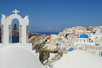 beautiful landscape with religious objects in santorini island, Oia, Greece, Europe