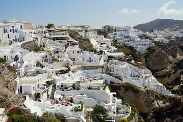 The landscape with beautiful buildings houses in santorini island in Oia, Greece, Europe