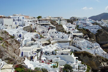 The landscape with beautiful buildings, houses in santorini island, Oia, Greece, Europe
