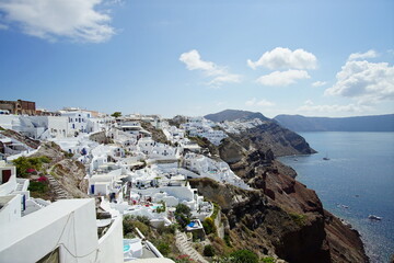 The landscape with beautiful buildings houses in santorini island in Oia, Greece, Europe