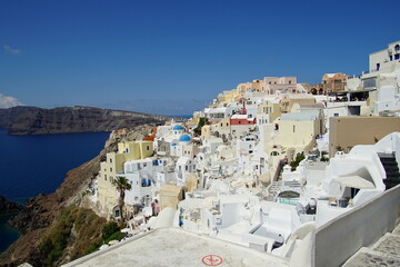 The landscape with beautiful buildings houses in santorini island in Oia, Greece, Europe