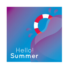hello summer colorful banner with float lifeguard