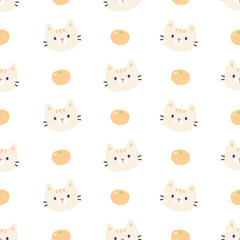 Cute cat and orange seamless pattern background