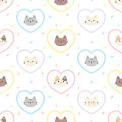 Cute cat pastel heart seamless pattern background