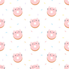 Cute cat ring donut seamless pattern background