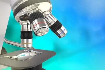 nanotechnology work concept, lab electronic scientific microscope on bokeh background - object 3D illustration