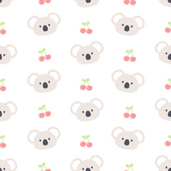 Cute koala bear and cherry seamless pattern background