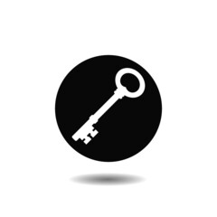 Old Key symbol icon with shadow