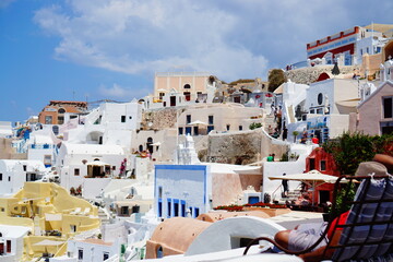 The landscape with beautiful buildings houses in santorini island in Oia, Greece, Europe