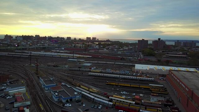 Aerial View of Coney Island Transit Train Car Yard 