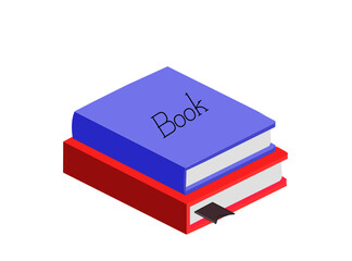 stack of books, blue and red book. 