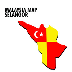 Selangor State Map Of Malaysia Country with black shadow. EPS10