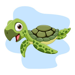 Cartoon sea turtle swimming in the ocean