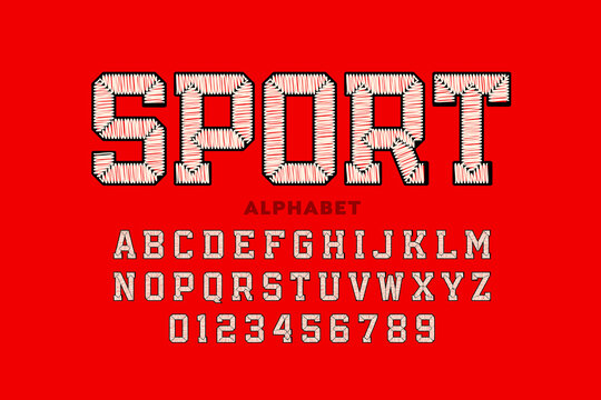 Sports Team Embroidery Style Font, Alphabet Letters And Numbers